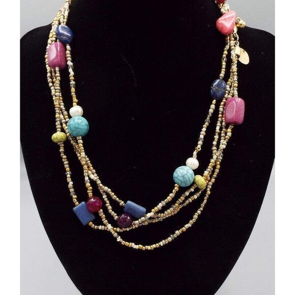 Chico's NWT Double Strand Colorful Colorblock Seed Bead Long 41.5" Necklace - Picture 3 of 6